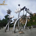 Custom Morden Outdoor Garden Decorate Metal Polish Art Flower Sculpture Large Stainless Steel Sunflower Sculpture