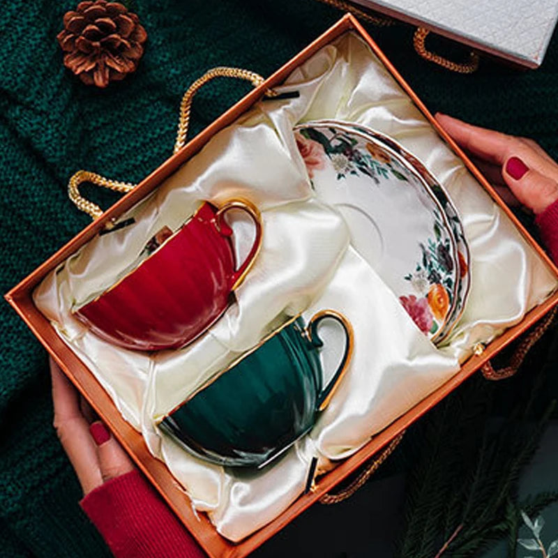 Dream Lover Ceramics for Afternoon Tea Cup Set with Cup Holder  Gold - Rimmed Coffee Mug and Saucer Set