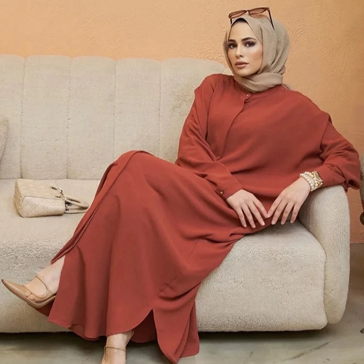 2024 Long Sleeve Fashion Abaya Dress Dubai Turkey Style Muslim Bat Sleeve Dress for Women