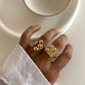 J&D Fashion Statement Jewelry 18K Gold Plated Stainless Steel Asymmetrical Four Claw Chunky Open Rings