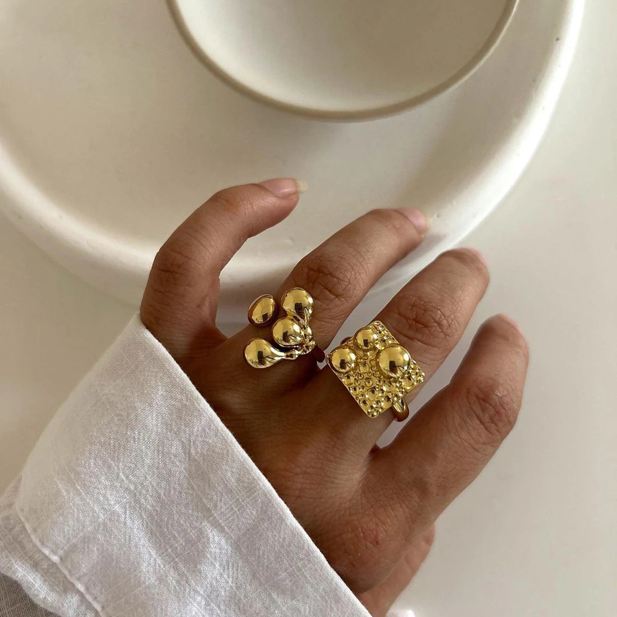 J&D Fashion Statement Jewelry 18K Gold Plated Stainless Steel Asymmetrical Four Claw Chunky Open Rings