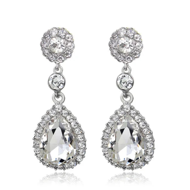 Luxury Alloy Metal Crystal Rhinestone Water Drop Earrings Trendy Wedding Bridal Jewelry for Women for Gifts