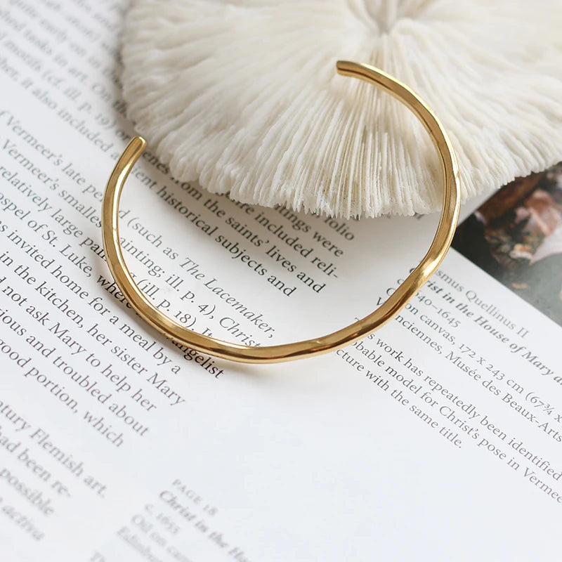 Stainless Steel Adjustable Cuff Bracelet Man Women Open Cuff Bracelet Gold Plated Wave Bracelet