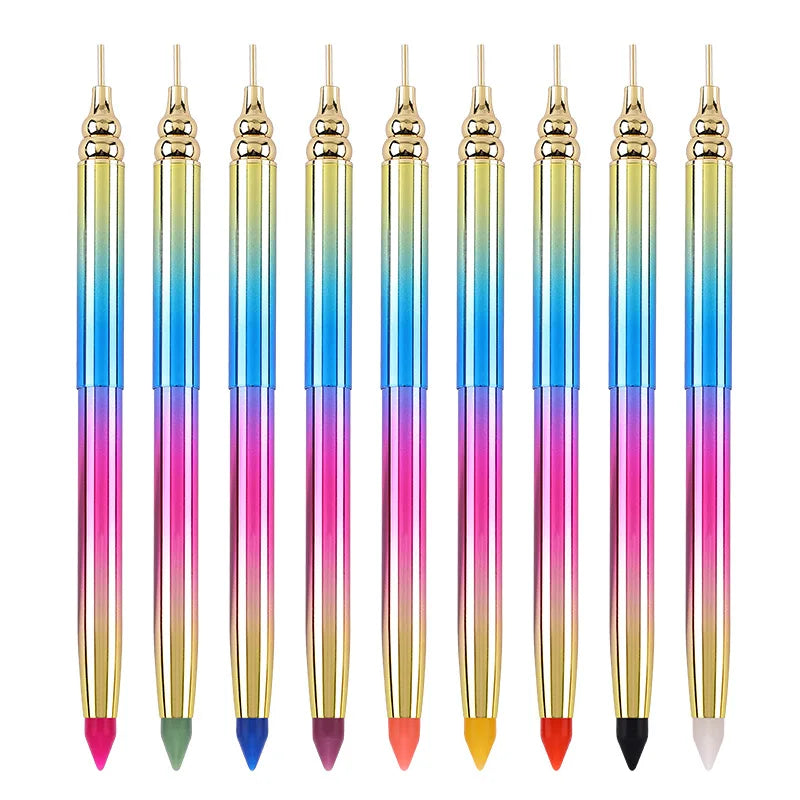 Custom Logo Double Heads Metal Handle Nail Gel Art Pen Dotting Pencils Nail Art Picker Pen Manicure Tool