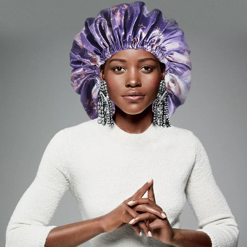 New Arrival  Satin Headband Satin Double Layer Reversible Zodiac Sleeping Bonnets Silk Satin Bonnet