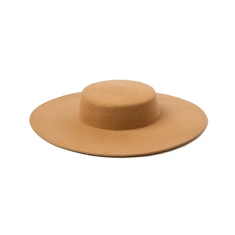 X1239 Adult Woolen Hats Fashion Retro Flat-top Big Brim Hat Woolen Top Hat Wool Jazz Caps