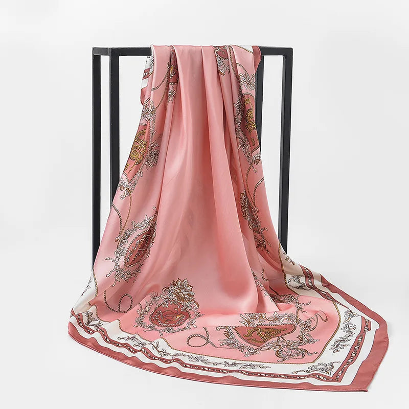 Spring New Leaf Digital Printed Bohemia Satin Silk Scarf Cashew Square Custom Printing 90x90cm Luxury Multi-Functional Casual