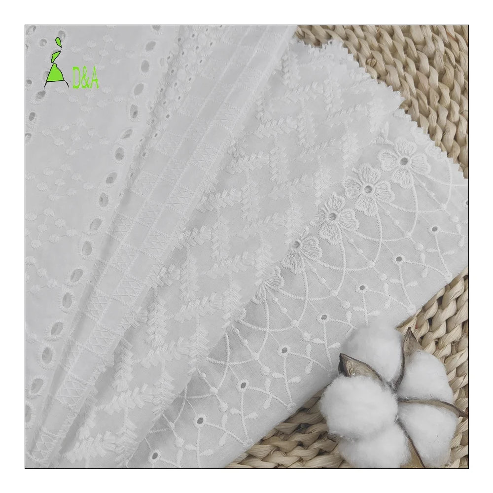 Good Selling Custom Cotton Embroidered Voile Fabric White Floral Embroidered Woven Soft Fabric for Garments for Boys and Girls