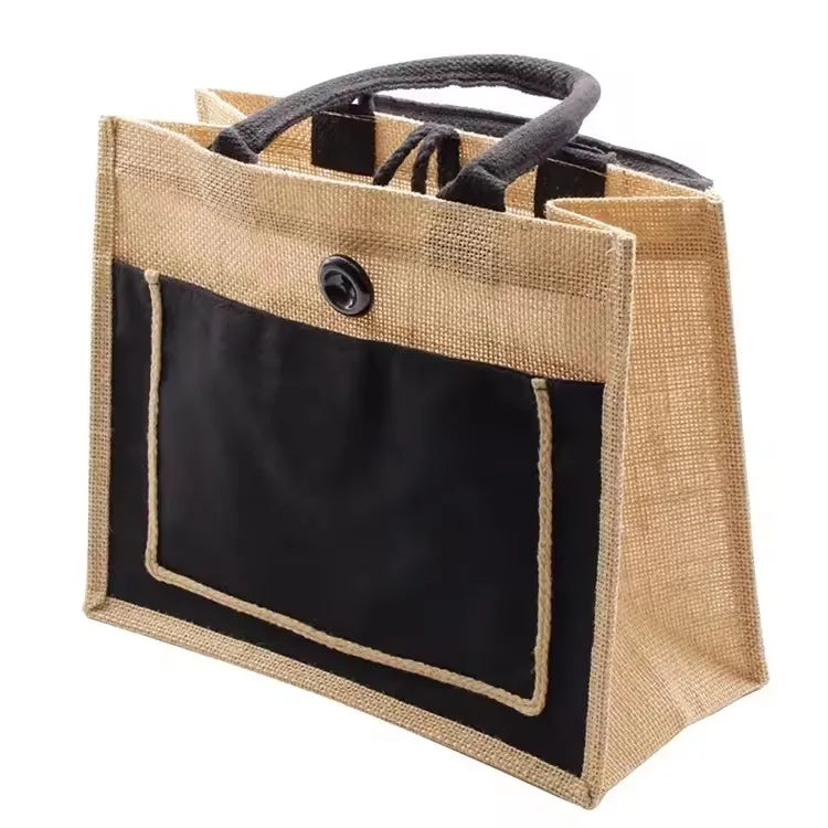 Hot Sale Women's Linen Jute Tote Customized Logo Fashionable Waterproof Reusable Burlap Beach Handbag for Daily Use