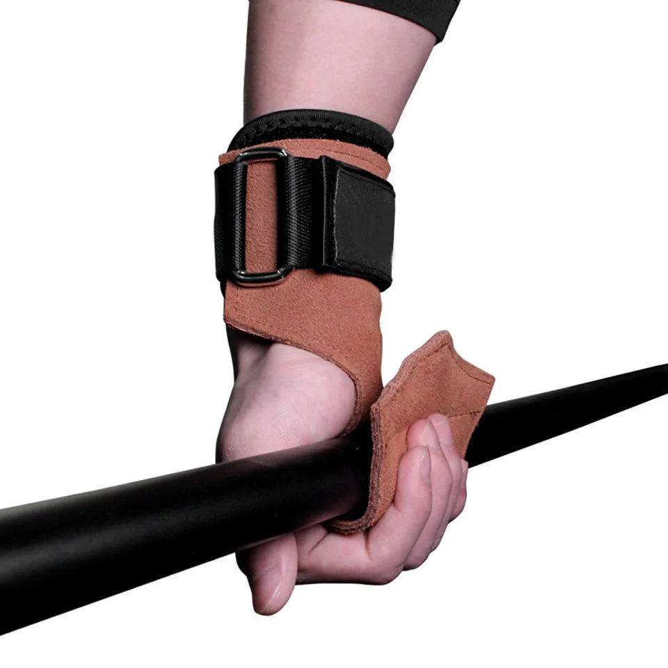 Aolikes 7632 Adjustable Wrist Support Wraps Weight Lifting Leather Hand Grips Cowhide Pads Fitness Gloves