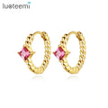 LUOTEEMI Stainless Steel Earring Jewelry 2022 Gold Plated Elegant Luxury Zircon Clip on Colorful Earings