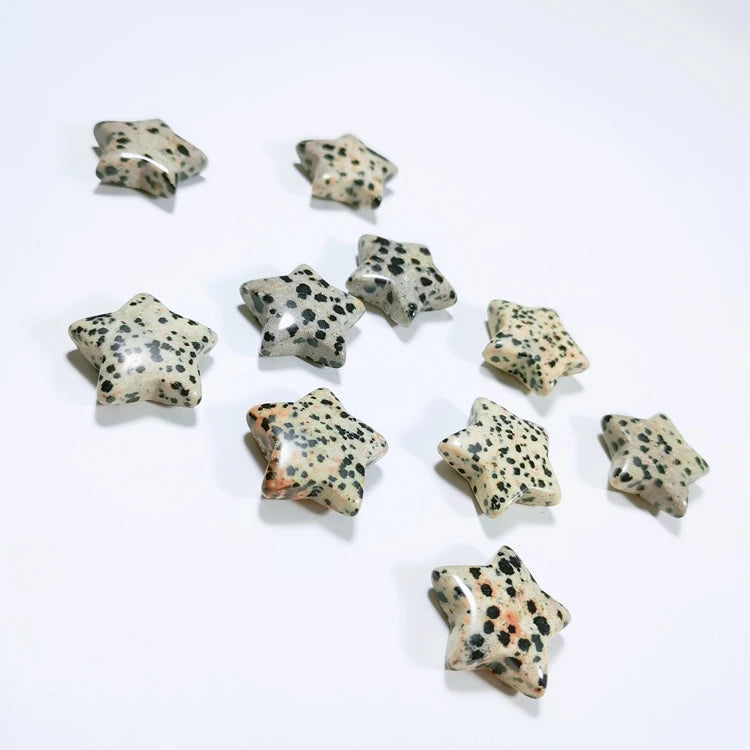 Huiying System Symbol Engraved Dalmatian Jasper Star Shape Polishing Stones Crafts
