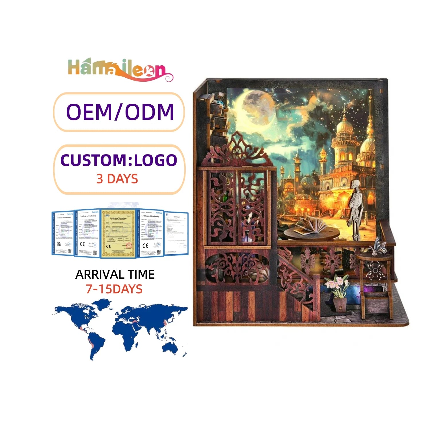 Hamaileon CH03 Book Nook 3D Puzzle Kit Wooden DIY Toy Magic Town Unique Engaging Puzzle Activity