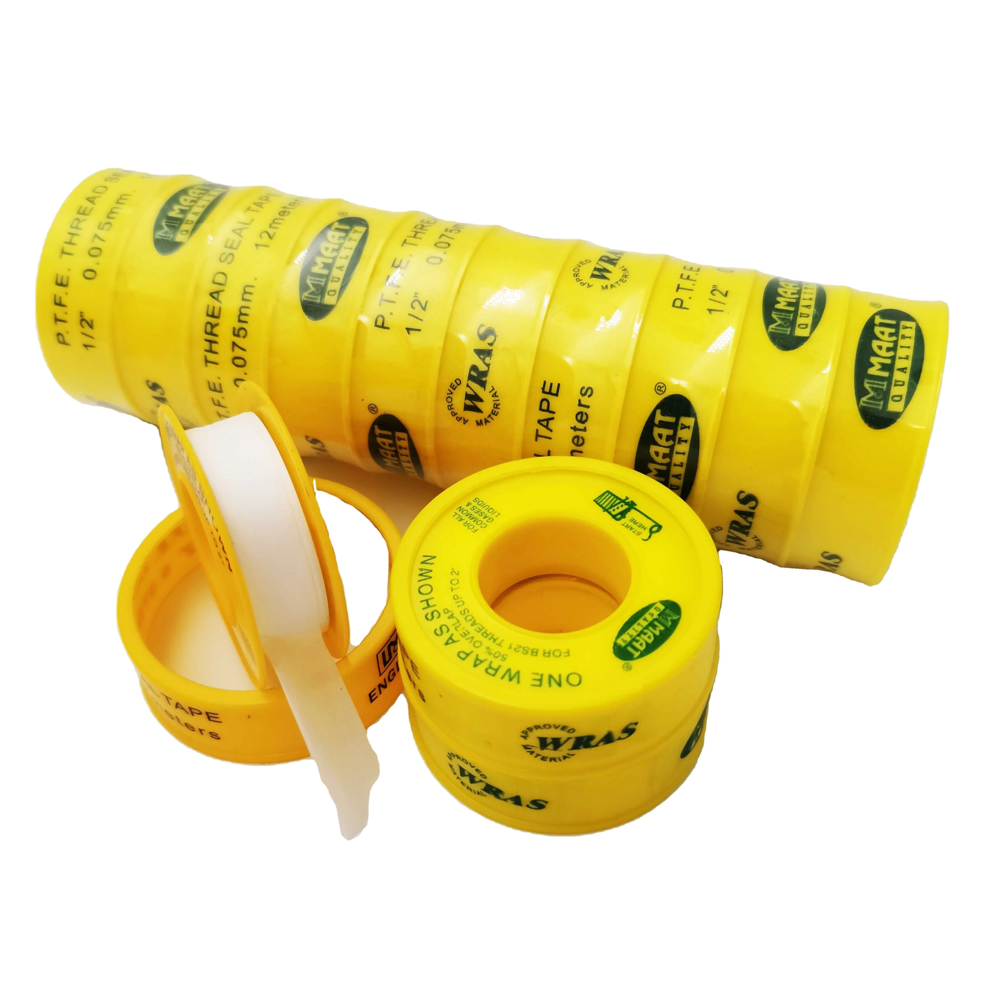 12mm White Yellow 100% PTFE Thread Seal Tape MAAT UK ISO 9001 Certified Silk-screen Printed Waterproof