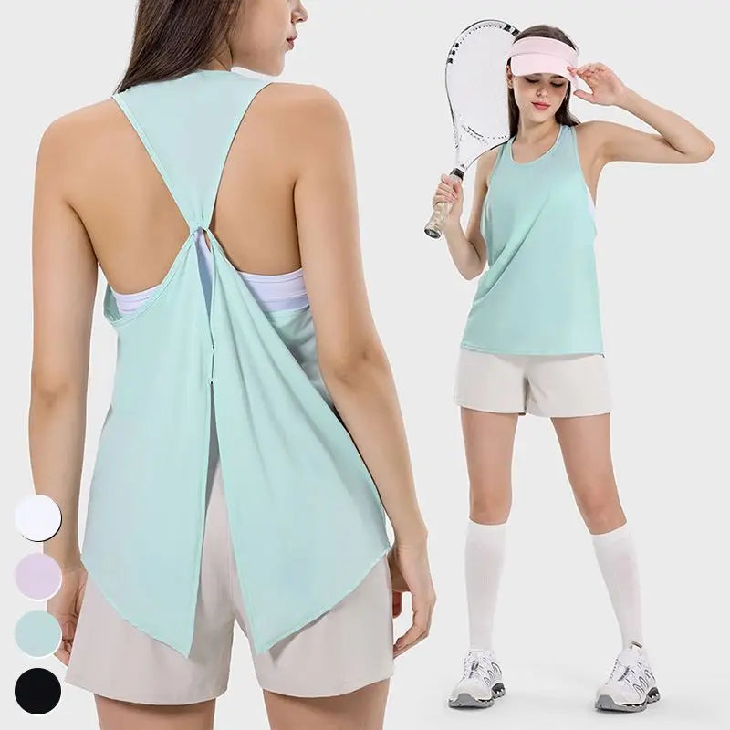 Back Hem Open Sports Tops Ice Feeling Breathable Gym Fitness Vest Hollow Back Sleeveless Workout Tops Yoga Tank Top for Women