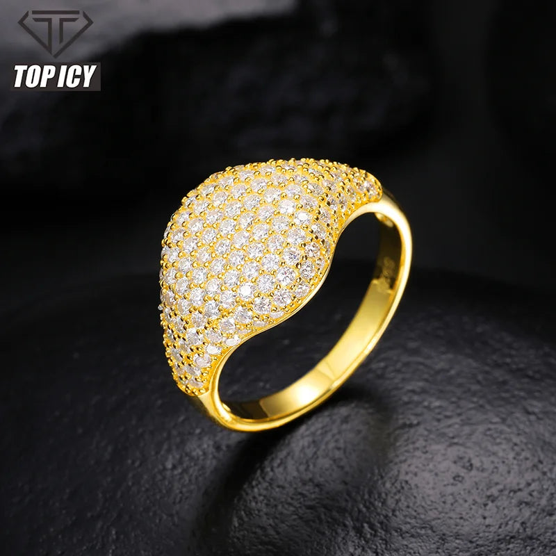 Top Icy Trendy Gold Plated 925 Sterling Silver VVS Moissanite Diamond Engagement Ring for Men and Women Fashion Jewelry