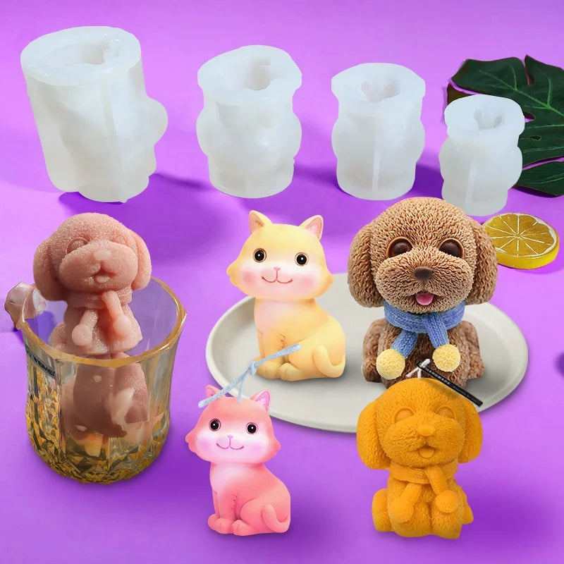 B-5402 Cute Cat Dog Animal Silicone Candle Mold Puppy Kitten Ice Block Gypsum Soy Wax Mould Home Decoration Aromatherapy Crafts