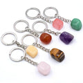Wholesale Natural Rose Quartz Tiger Eyes Amethyst Clear Quartz  Tumbled Stone Crystal Key Chain for Gift