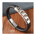 Hip Hop Punk Stainless Steel Titanium Steel Genuine Leather Men Braided Charm Bangles Bracelet Woven Jewelry OT-214