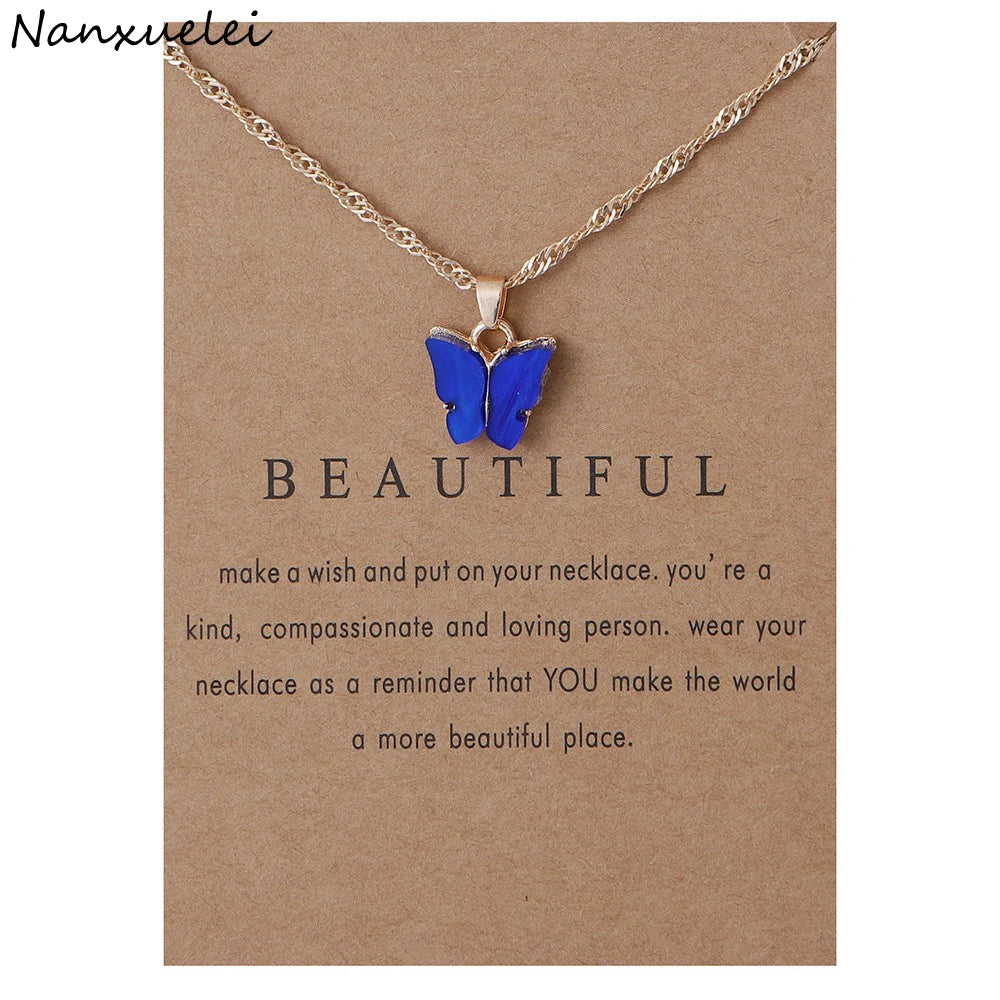 Private Label Best Selling Multiple Colors Acrylic Collarbone Chain Jewelry Butterfly Pendant Necklace
