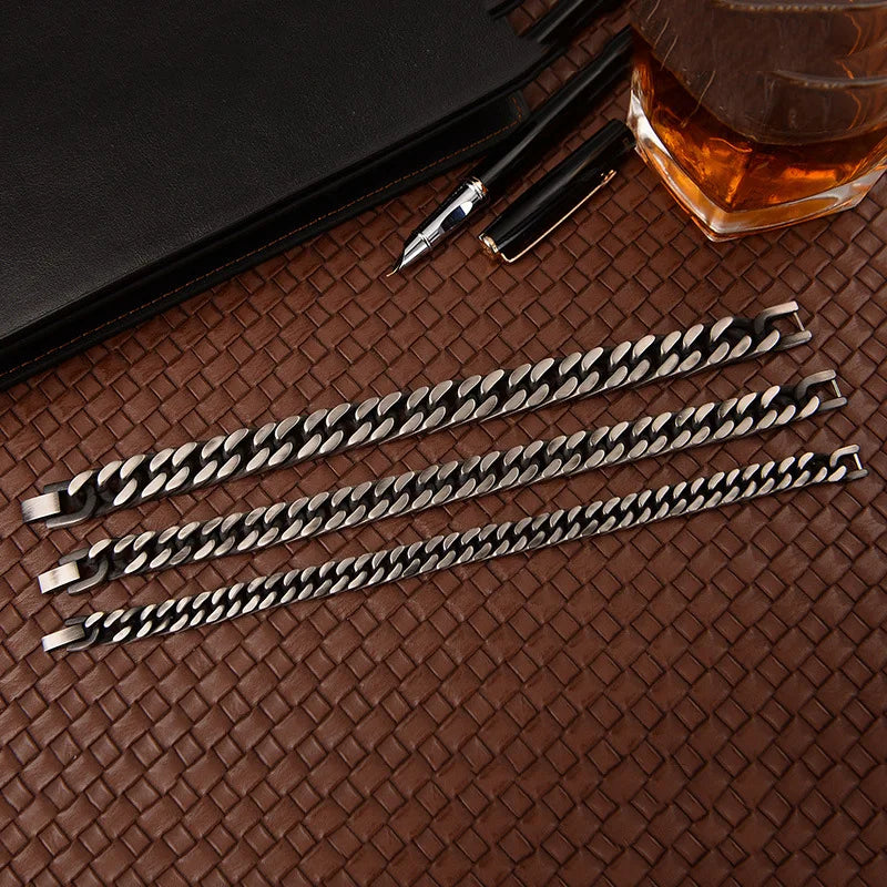 High Quality Vintage Titanium 316L Stainless Steel Cuban Link Chain Bracelet for Men