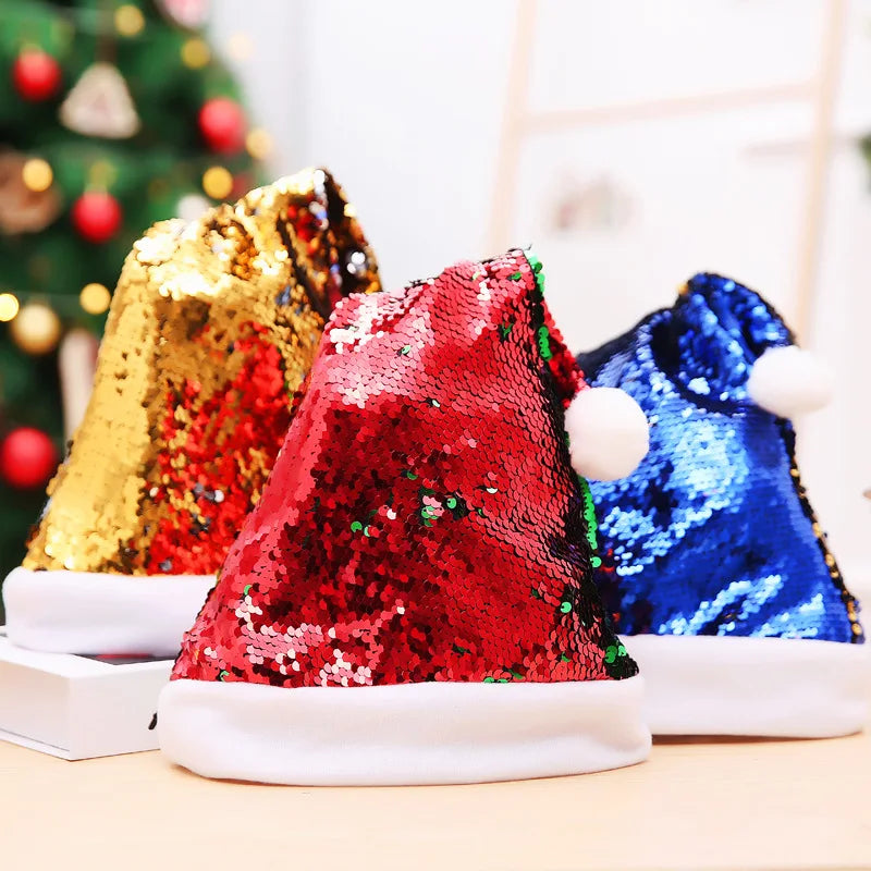 Christmas Decorations Double-sided Flip Christmas Sequin Hat Colorful Beaded Toggle Adult Antler Christmas Hat