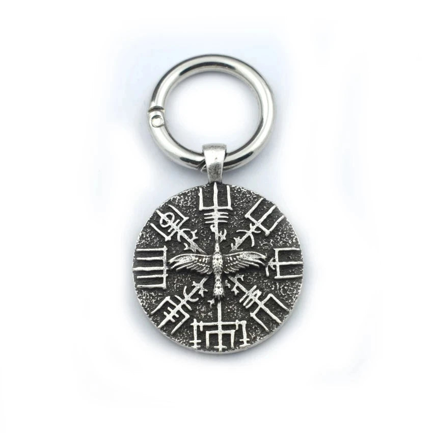 Viking Norse Vegvisir Compass Odin Raven Keychain for Men Key Ring Holder