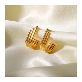 ERESI Tarnish Free Minimalist Stainless Steel Triple Hoop Earrings Dainty 18k Gold Plated Jewelry Gift Stud Earrings for Women
