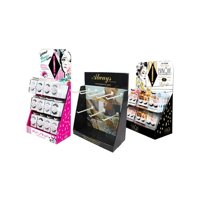 Modern Style Corrugated Cardboard Foldable Display Box Hooks Eco-Friendly Recycled Materials Easy Assembly Full Color Countertop