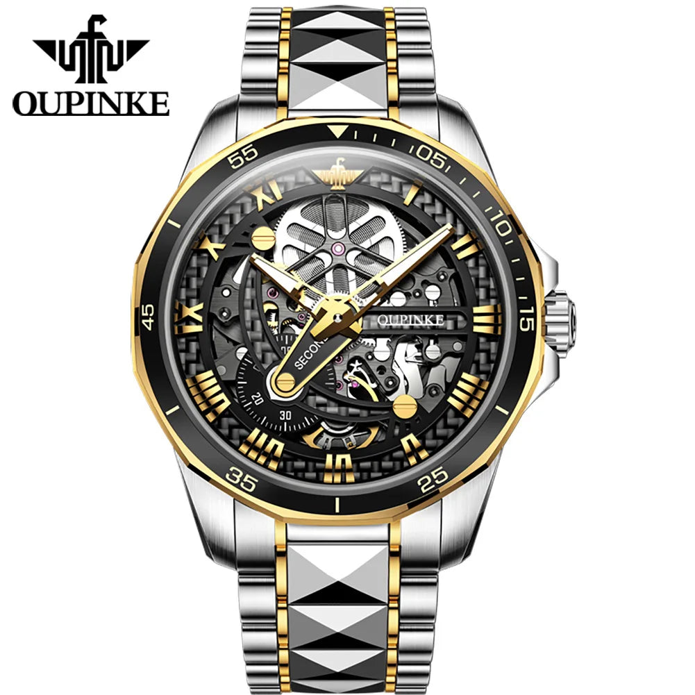 OUPINKE Men Mechanical Watch Sapphire Glass Automatic Wristwatch Luxury Tungsten Steel 50m Waterproof Business Sport Men Watches