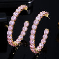 Gorgeous 18K Gold Plated Pink Round Cubic Zirconia Big Circle CZ Hoop Earrings for Women Wedding Party Prom Bridal Jewelry Gift
