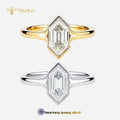S925 Sterling Silver D VVS Moissanite Hexagon Step Cut 18k Plated Gold GRA Certified Moissanite Diamond Rings