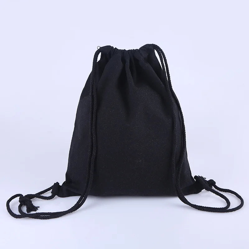 Wholesale White Cotton Canvas Drawstring Rucksack Backpack Bag Customizable Logo for Student Use