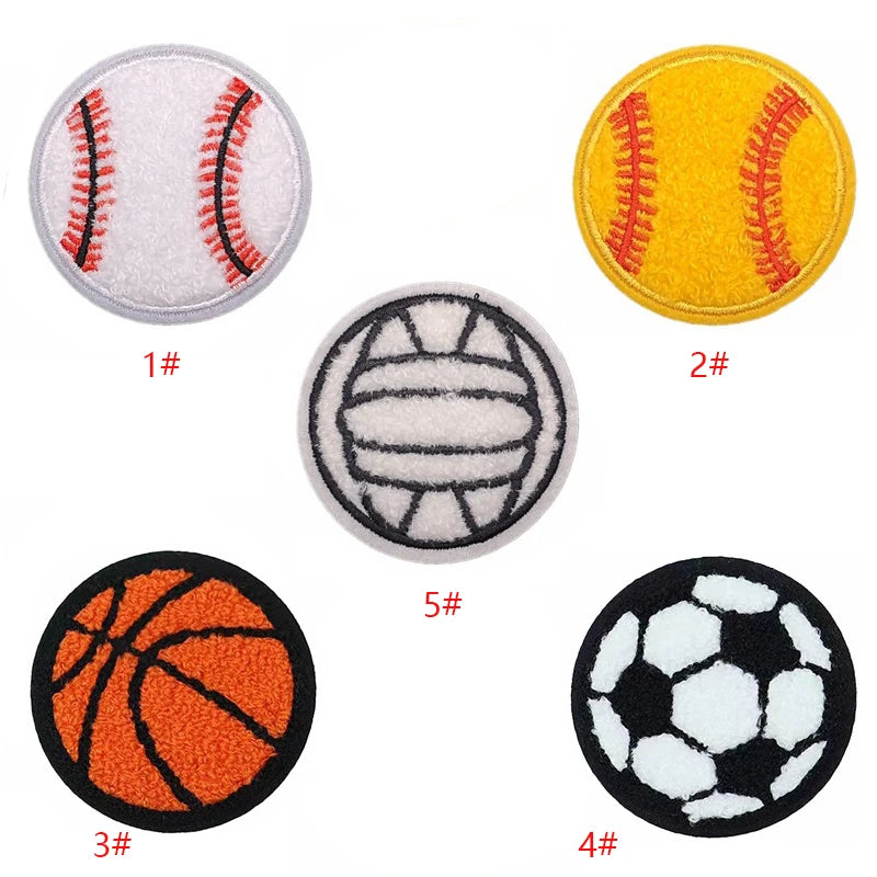 New Arrival Handmade Football Basketball Volleyball Baseball Shape Iron Chenille Embroidery 5.5cm Towel Patches for Hat Clothes