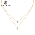 Fast Delivery 925 Sterling Silver Religion Round Cut Gold Plated Cubic Zirconia Women Eye CZ Double Link Chain Pendant Necklace
