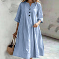 Women's Solid Color Medium Long Dress V-neck Half Sleeve Loose Pocket Dress Custom logo