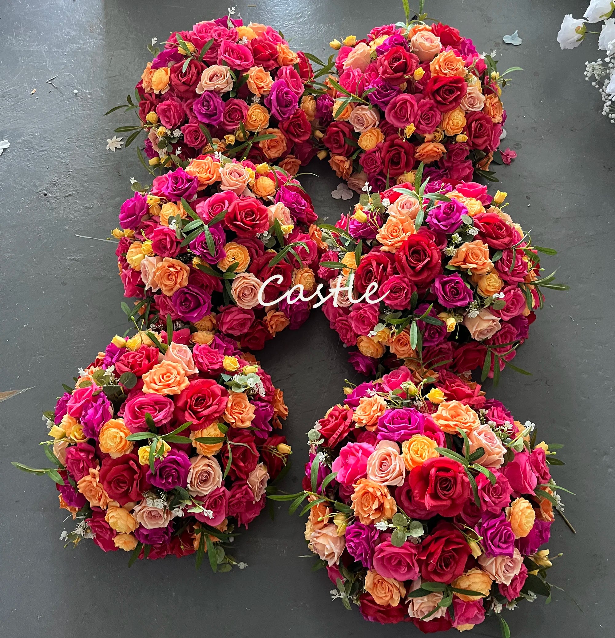O-FB03 Wholesale Hot Pink Flower Ball Wedding Centerpiece Customs Silk Rose Artificial Flower Balls for Event Table Decoration