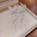 925 Silver Needle Full Diamond Tassel Bow Dangle Earrings Female Exaggeration Earrings Substitute Boho Jewelry Drop Shipping