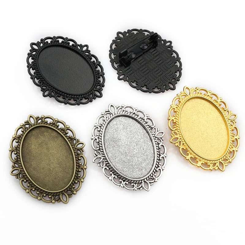 18x25mm Inner Size Antique Silver Plated and Bronze Brooch Pin Classic Style Cameo Cabochon Base Setting Tray MegaBDM