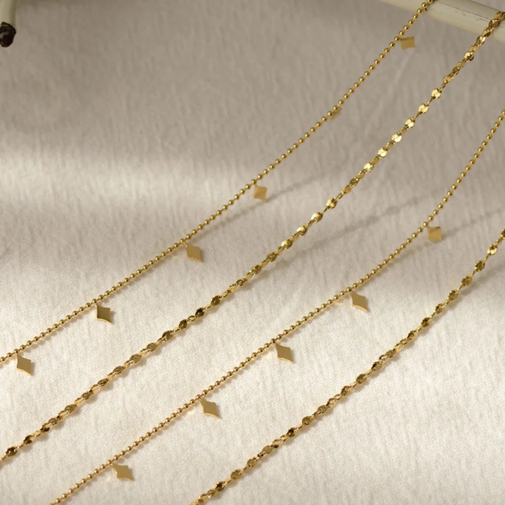 Multi-diamond Sequins Double-layer Ball Petal Chain Necklace Clavicle Chain Stacking Jewelry Stainless Steel Plated 18K Gold