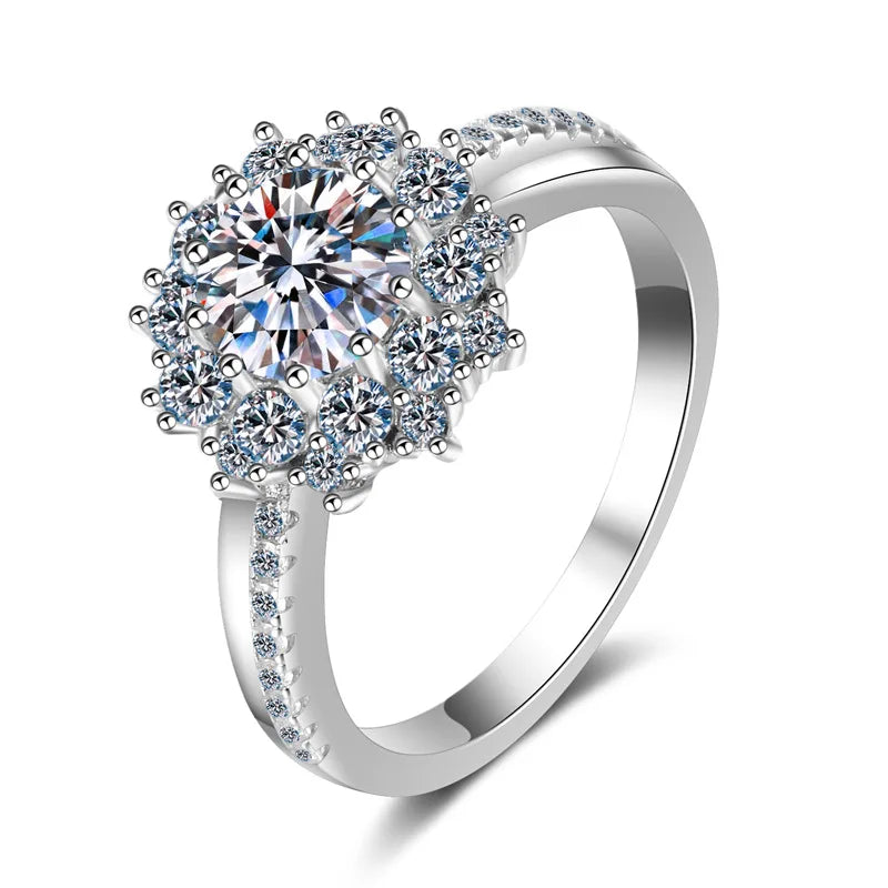 Wholesale Price Moissanite Diamond Engagement Ring 925 Sterling Silver Platinum Plated 1ct Round Cut Wedding Ring Design