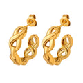 French Romantic Hollowed Out Fried Dough Twists C-shaped 8-Word Cross Earrings Stainless Steel Gold Plated Jewelry for Girls
