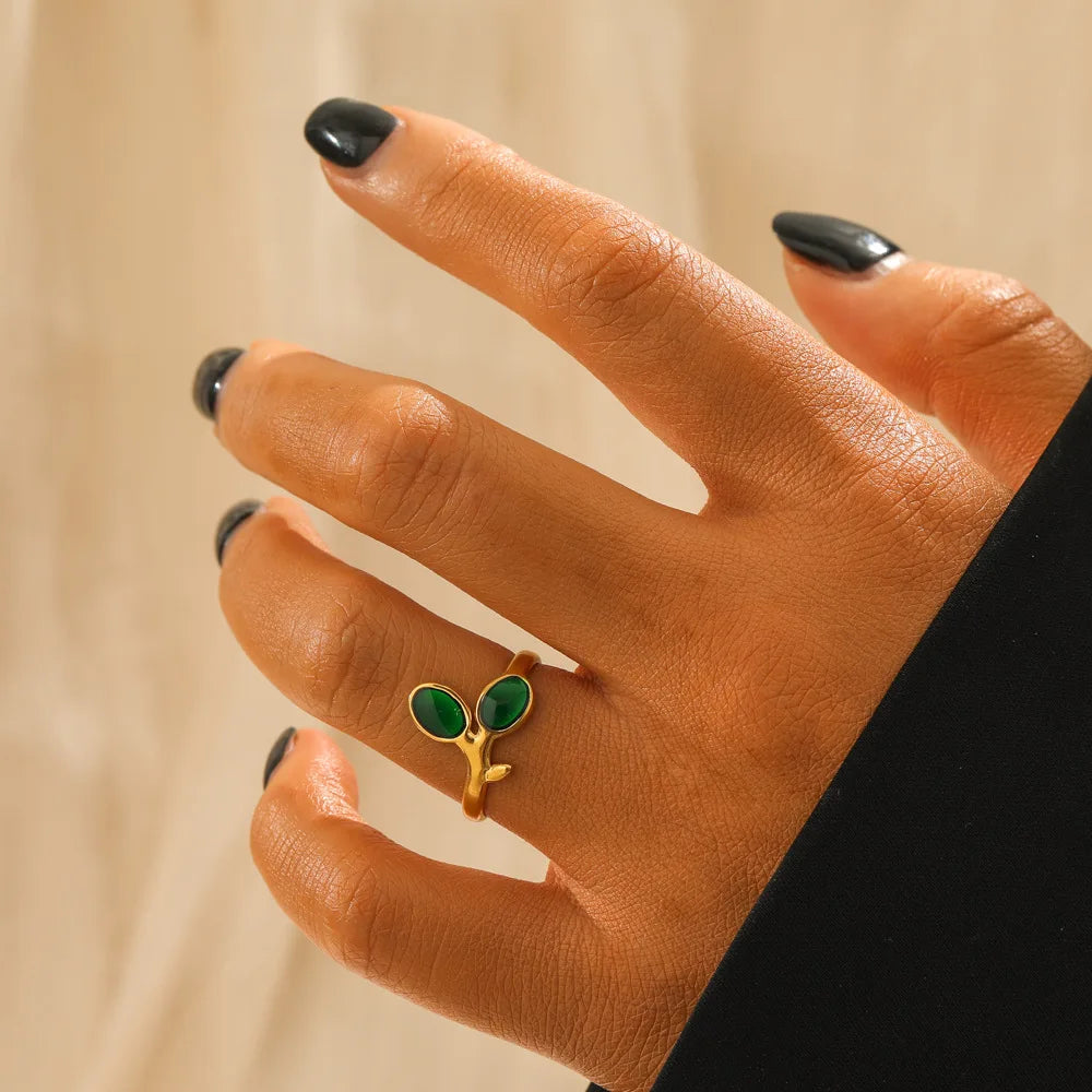 Beimai OEM Ring Wholesale Oil Dripping Leaf Stainless Steel Gold-plated Open Adjustable Ring