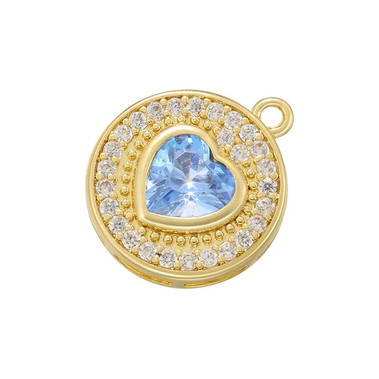 CZ8731 Dainty Shiny 18k Gold Cz Micro Pave Diamond Heart Signet Disc Charmcubic Zirconia Heart Charm Pendants