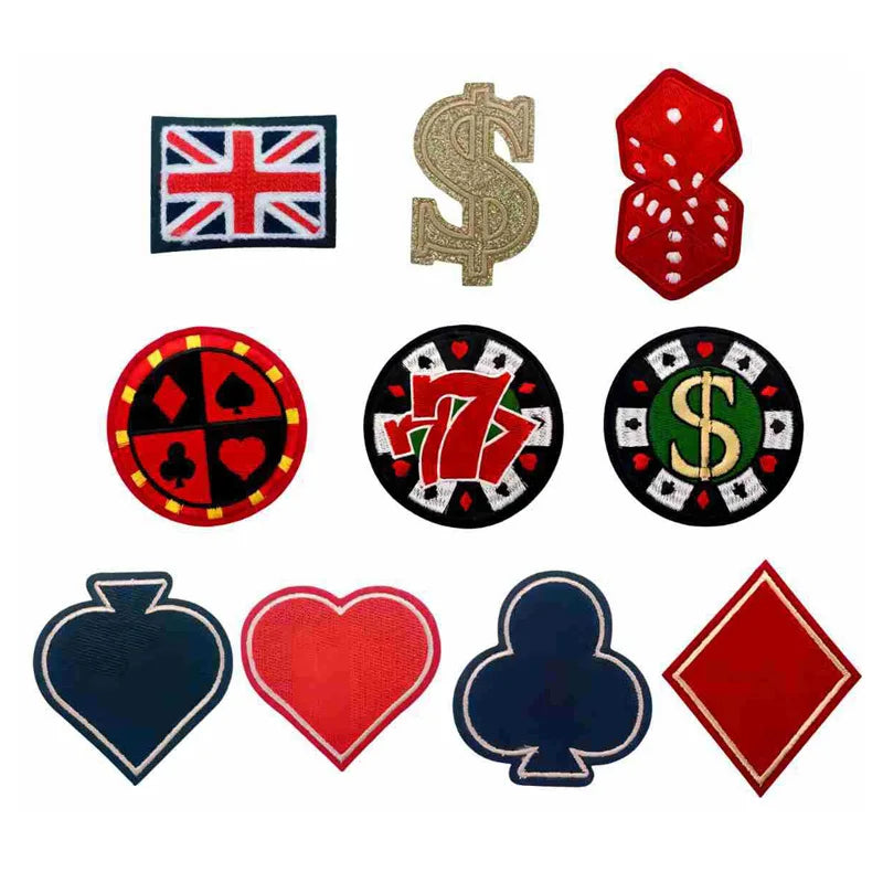 Creative Embroidery Simulation Gambling Theme UK Flag  Dollar Dice Poker Patch for Diy Decoration