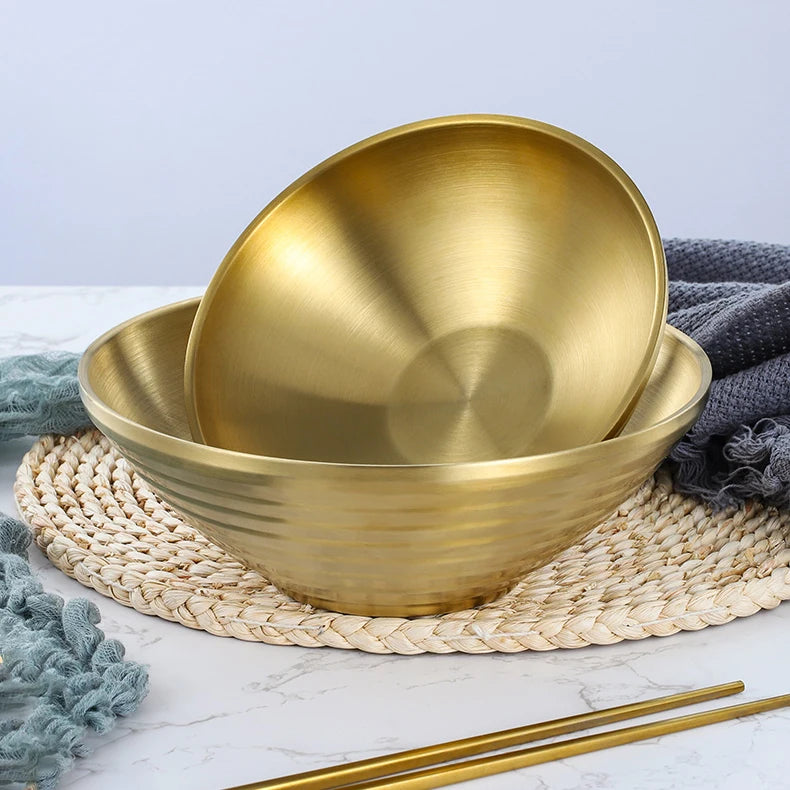 Reusable Eco-Friendly Polished Golden Double Wall 304 Stainless Steel Japandi Style Japanese Ramen Noodle Bowl