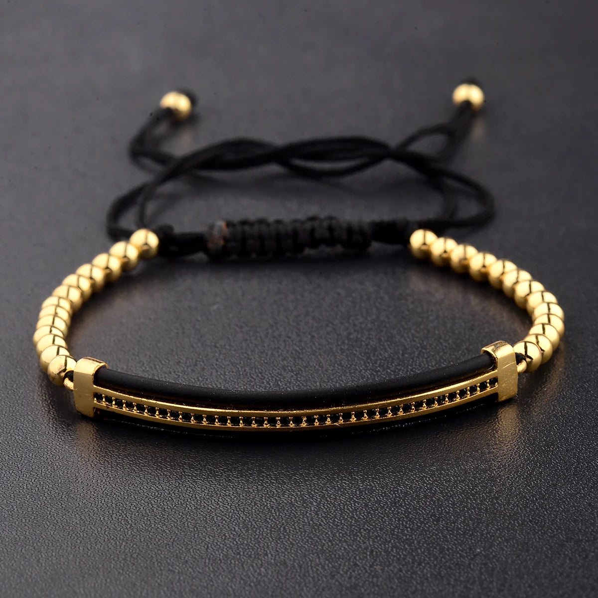 Luxury CZ Black Zircon Long Tubes&4MM Copper Beads Macrame Men Bracelets&Bangles for Women Jewelry Bileklik