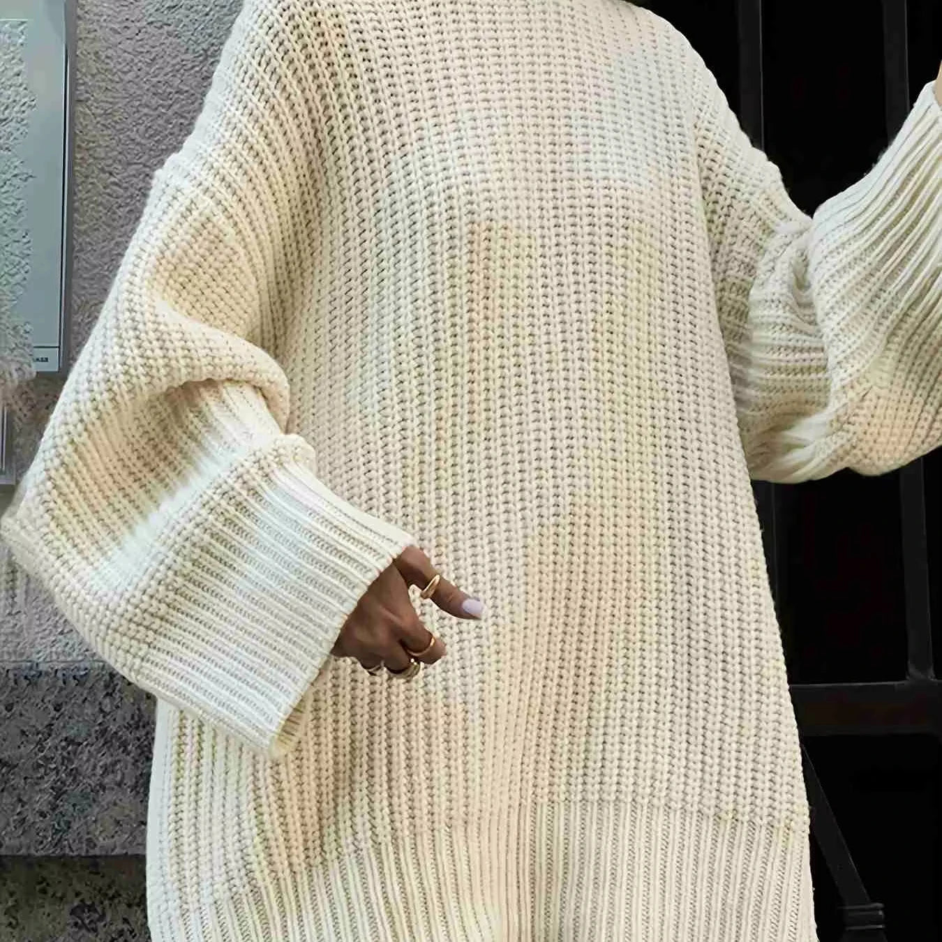On Sale Spring Autumn Winter Minimalist High Neck Short Sweater Dress