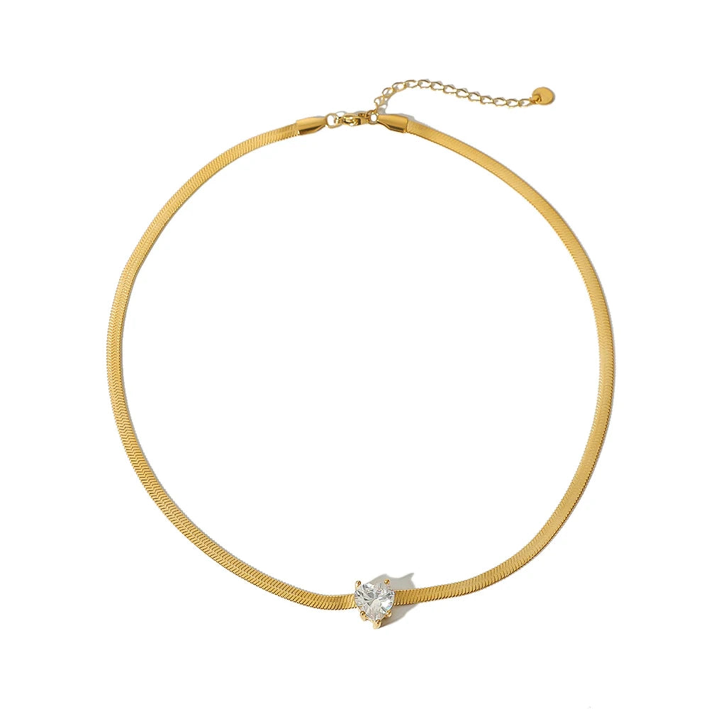 2023 New Arrival Stainless Steel 18K Gold Plated Snake Chain Clear CZ Choker Necklace for Women