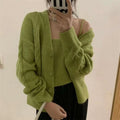 CIS Women's Fashion 2-Piece Set Spaghetti Strap Knit Vest and Embroidered Mohair Cardigan Winter Sweater Set